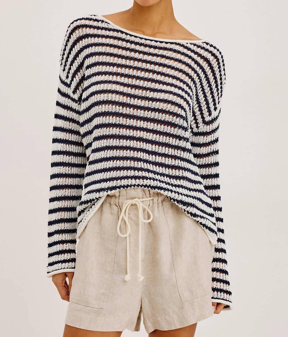 NEW RAILS evangeline luxe linen-blend knit sweater in stone navy stripe